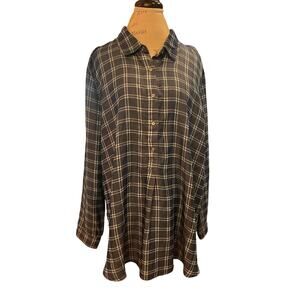 Multiples Women's Plaid Lyocell Tunic Blue White Size XL EUC